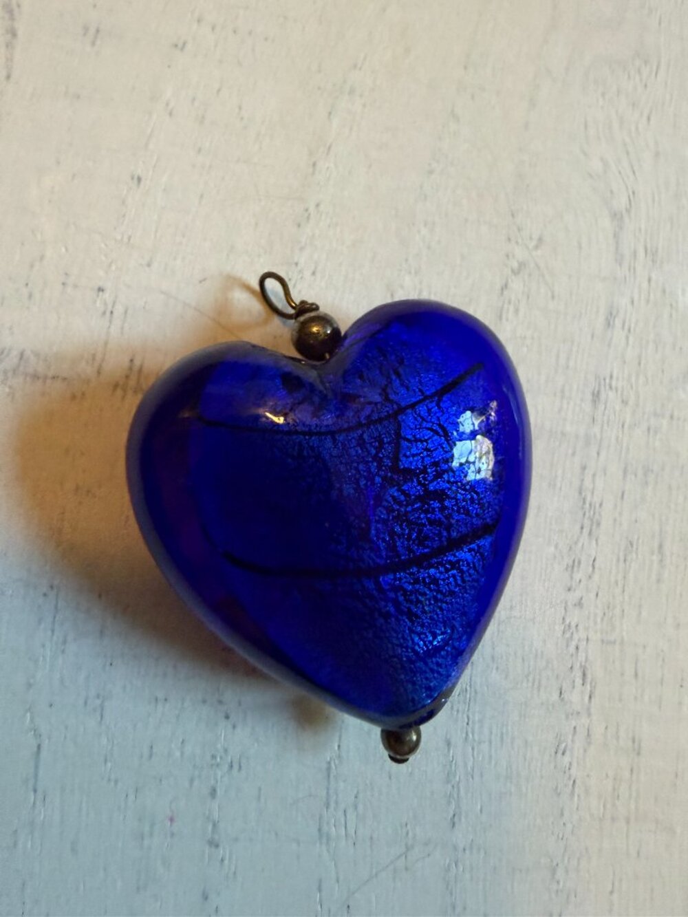 Large Cobalt Blue Glass Heart Pendant Charm Heavy Statement Jewelry